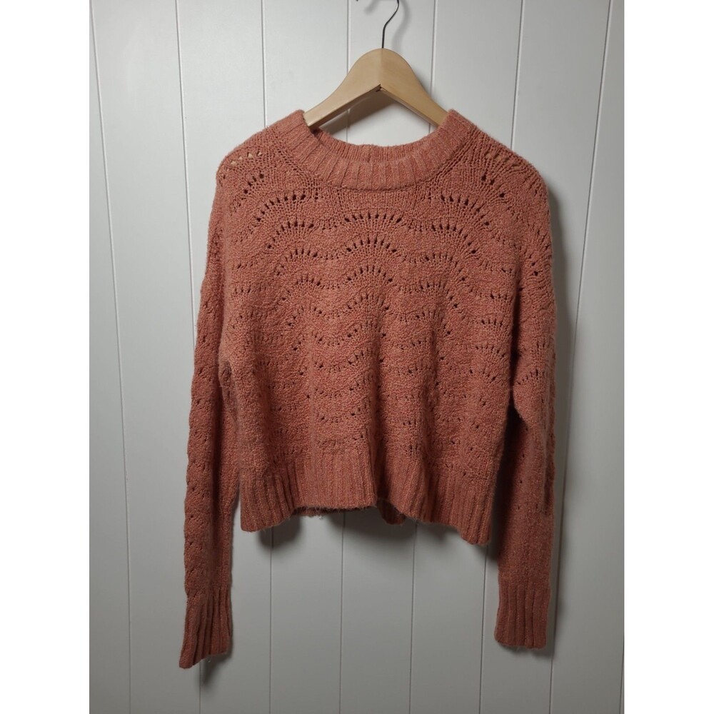 American Eagle Womens Orange Cropped Knit Sweater Crew Neck Size Small Fall
